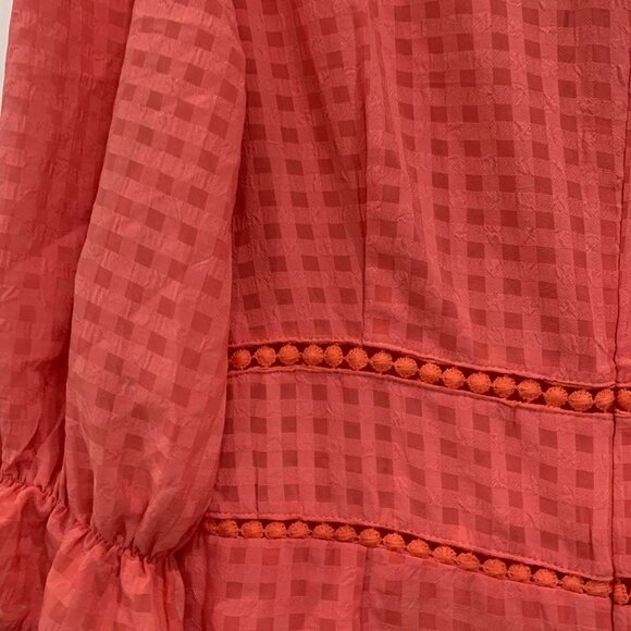 coral orange dress with ruffle detailing and V neckline - Picture 4 of 4